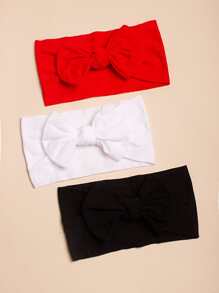 3pcs Candy Colored Soft & Stretchy Nylon Hairbands With Bow For Infants Love Valentine - Multicolor - View 1