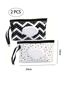 2 Cái/bộ Hộp Đựng Khăn Lau Trẻ Em, Túi Đựng Khăn Lau Ướt Di Động Có Thể Tái Sử Dụng, Hộp Đựng Khăn Lau, Hộp Đựng Khăn Lau Ướt Du Lịch Cho Bé - Đen và trắng - Xem 4