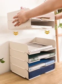 1pc White Desktop Foldable Multi-layer A4 Paper Storage Box With Drawer Style File Organizer Shelf For Office And Students - White - View 4
