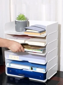 1pc White Desktop Foldable Multi-layer A4 Paper Storage Box With Drawer Style File Organizer Shelf For Office And Students - White - View 2