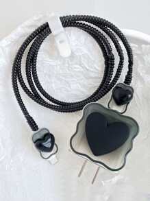6pcs/Set Eva Data Cable Storage Bag + Heart Shaped 1.5m Winder Fixed Anti-Break Data Cable Tpu Charging Head Protector Compatible With Apple Phone 20w Fast Charging Data Cable Cable Protector, Charger Protector