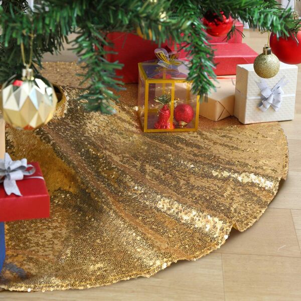 1 pezzo Gonna per albero di Natale in oro glitterato da 48 pollici