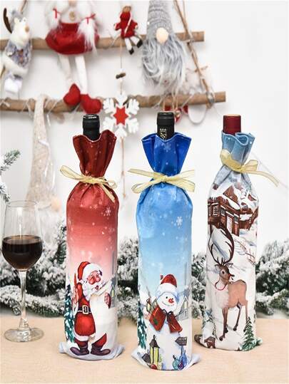 TYFYO 1pc Christmas Wine Bottle Cover Bags Santa Claus Snowman Elk Merry Christmas Decorations For Home Dinner Table Decorations Xmas Ornaments Gift