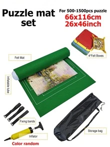 1500-3000 Pieces Adult Jigsaw Puzzle Mat Set With Inflation Tube, Sorting Trays, Storage Bag For Home Use - Green - View 2