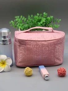 1pc Large Capacity Portable Foldable Cosmetic Bag With Letter Print, Travel Organizer - Pink - View 4