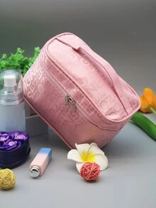 1pc Large Capacity Portable Foldable Cosmetic Bag With Letter Print, Travel Organizer - Pink - View 7