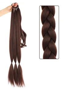 新版長辮馬尾插片,彈性結帶直髮柔軟扭曲辮馬尾 (編織後32英寸) 150克 - Dark Brown - 查看 8