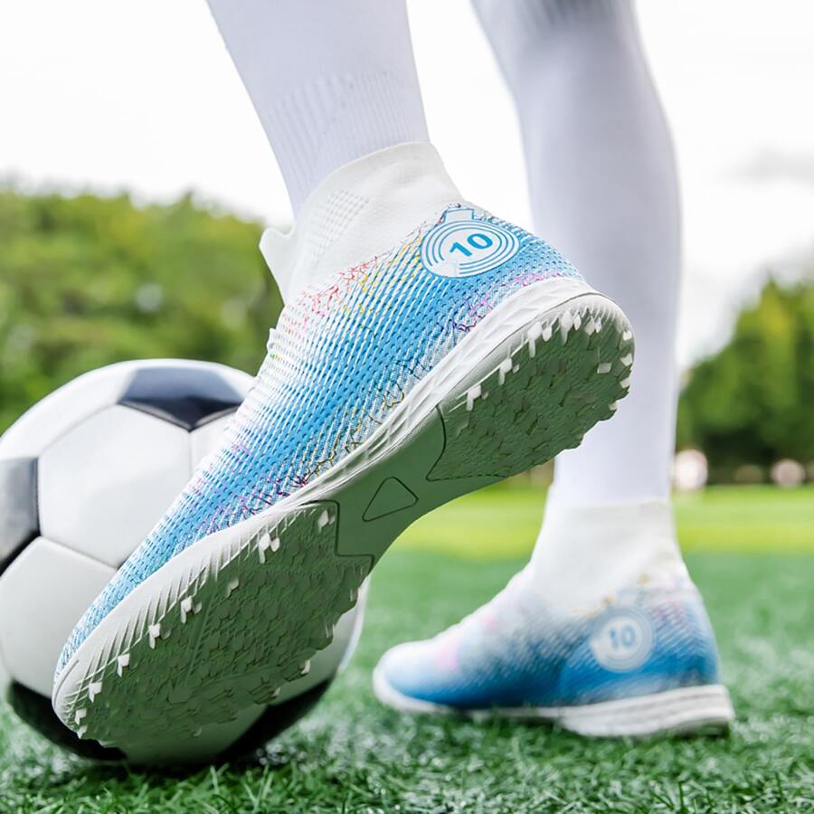 青少年訓練用足球鞋,高筒式,耐穿,防滑且時尚的ronaldo人字拖足球鞋 - 白色 - 查看 1