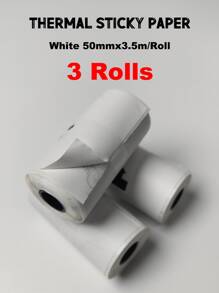 M02x/t02專用白色貼紙熱敏紙,十年黑色白色相片黏性紙50mm X3.5m,3卷 - 白色 - 查看 1