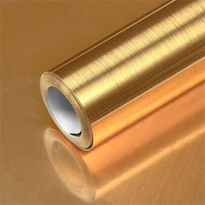 1 Roll Golden Metal Texture Vinyl Contact Paper Self-Adhesive Removable Pvc Wallpaper For Kitchen High Temperature Resistance And Oil-Proof Bathroom, Stickers, Wall Decal, Vinyl Decal For Home Decorations, Spring Decoration Items Refresh Your Home, Rama Decoration Stickers