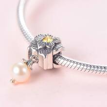 LOVANS 1入組925純銀&方晶鋯石&珍珠釘珠吊墜,完美適用於DIY手環,項鍊和珠寶製作,合適的適用於日常穿著