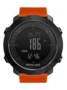 Stainless Steel Round Dial Waterproof Led Display Men's Digital Watch - Orange - View 1