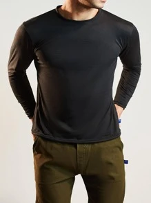 Super Soft Casual Sports Long Sleeve T-Shirt Made Of Premium Elastic Fibers MADE IN MEXICO BLATT - 黑色 - 查看 2