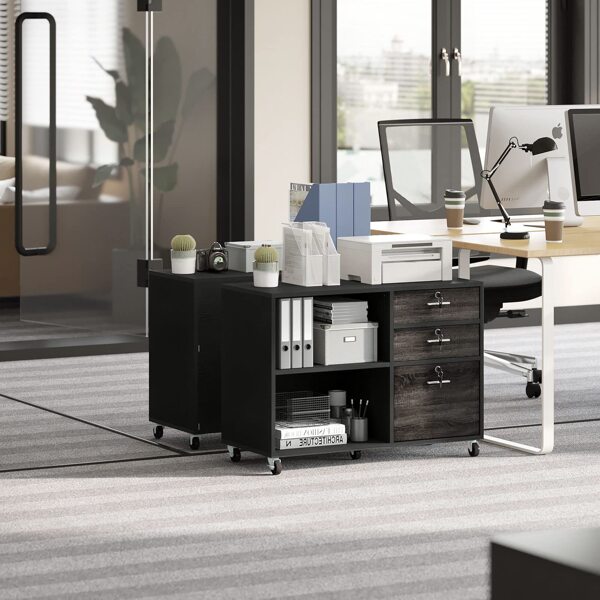 YITAHOME 3Drawer Wood File with Locks, Mobile Lateral Filing for Letter, A4