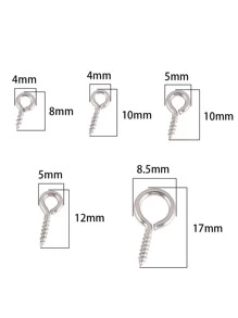 50 chiếc đinh ghim mắt mini nhỏ bằng thép không gỉ, đinh ghim mắt, móc khoen, móc cài ren vít, phụ kiện móc dùng để làm đồ trang sức DIY - Bạc - Xem 2