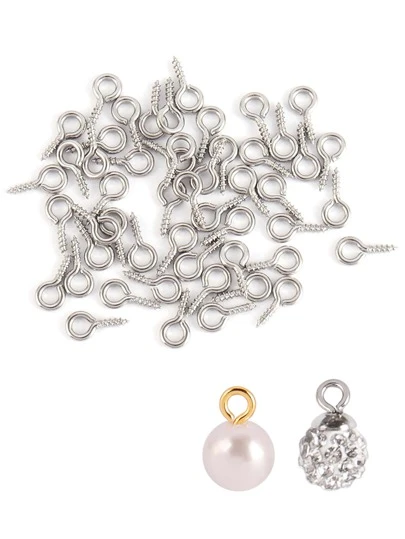 50 piezas de pequeños alfileres de ojo de acero inoxidable, miniganchos, ojetes con rosca, enganches para hacer accesorios de joyería DIY