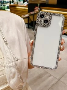 Rhinestone Decor Clear Phone Case With Lanyard - Silver - View 2