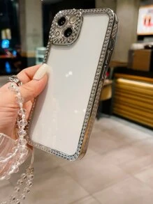 Rhinestone Decor Clear Phone Case With Lanyard - Silver - View 3