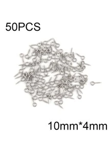 50 chiếc đinh ghim mắt mini nhỏ bằng thép không gỉ, đinh ghim mắt, móc khoen, móc cài ren vít, phụ kiện móc dùng để làm đồ trang sức DIY - Bạc - Xem 7