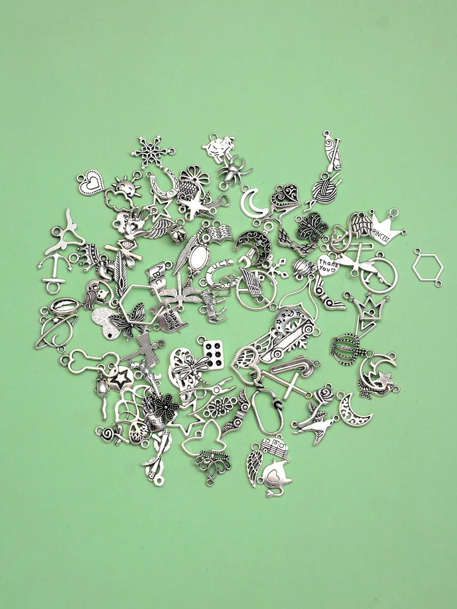 100pcs Random Fashion Zinc Alloy Jewelry Pendant Decor For Diy Necklace, Bracelet, Earrings, Keychain - Silver - View 1