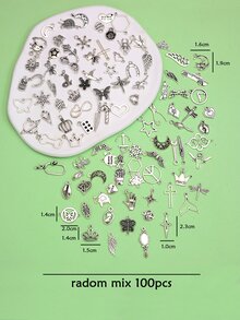 100pcs Random Fashion Zinc Alloy Jewelry Pendant Decor For Diy Necklace, Bracelet, Earrings, Keychain - Silver - View 5