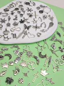100pcs Random Fashion Zinc Alloy Jewelry Pendant Decor For Diy Necklace, Bracelet, Earrings, Keychain - Silver - View 3