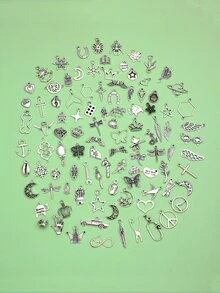 100pcs Random Fashion Zinc Alloy Jewelry Pendant Decor For Diy Necklace, Bracelet, Earrings, Keychain - Silver - View 2