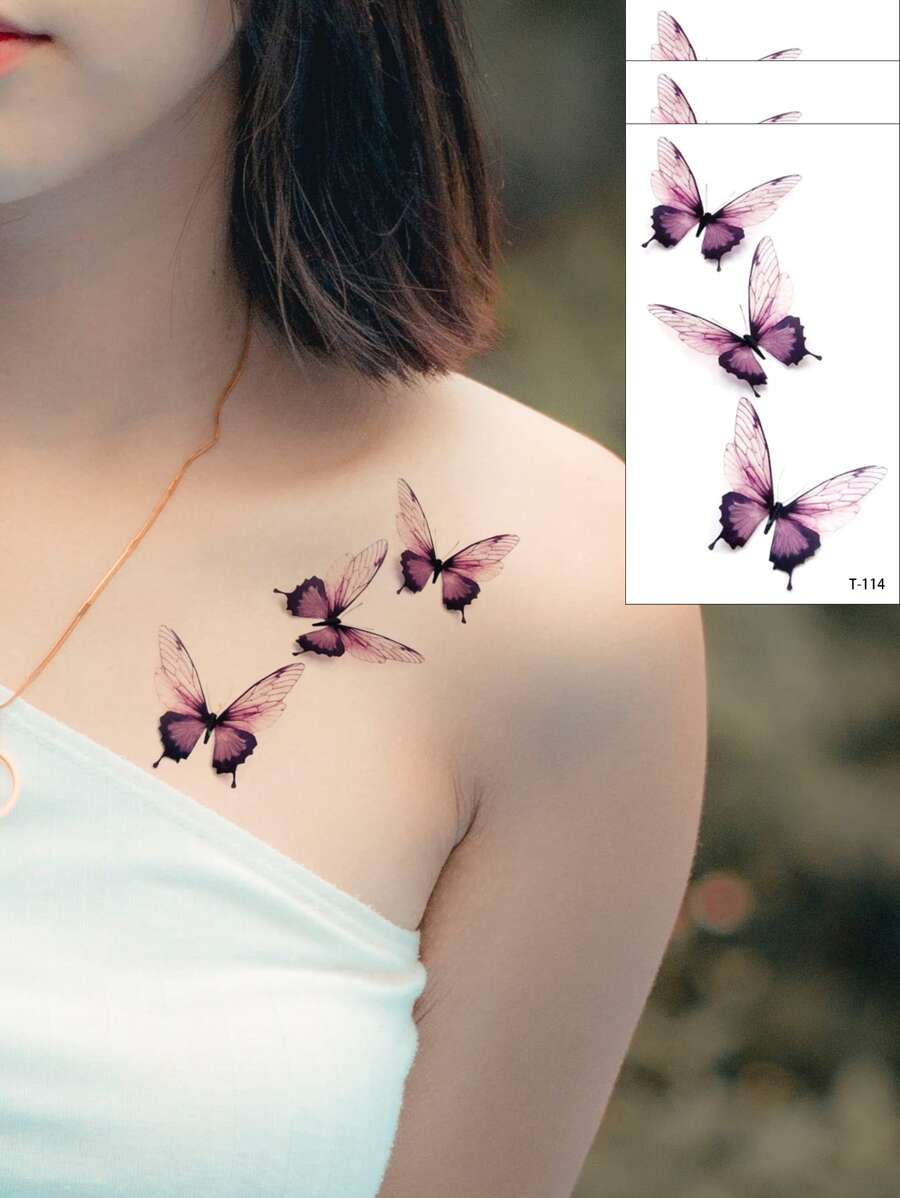 3pcs Butterfly Temporary Tattoo Stickers - Brown - View 1