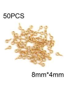 50 件装不锈钢小号迷你眼针眼针钩孔眼螺纹扣钩配件用于制作 DIY 珠宝配件 - 金黃色 - 查看 7