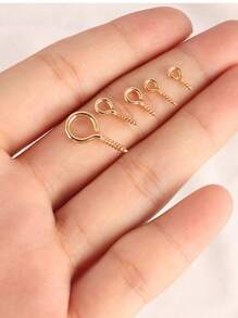 50 件装不锈钢小号迷你眼针眼针钩孔眼螺纹扣钩配件用于制作 DIY 珠宝配件 - 金黃色 - 查看 3