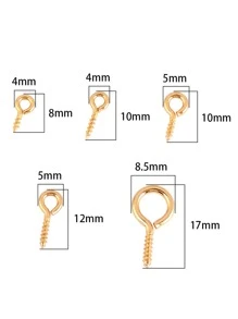 50 件装不锈钢小号迷你眼针眼针钩孔眼螺纹扣钩配件用于制作 DIY 珠宝配件 - 金黃色 - 查看 2
