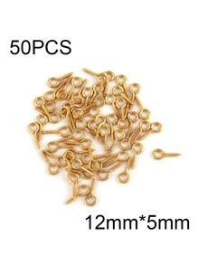 50 件装不锈钢小号迷你眼针眼针钩孔眼螺纹扣钩配件用于制作 DIY 珠宝配件 - 金黃色 - 查看 10