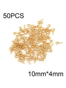 50 件装不锈钢小号迷你眼针眼针钩孔眼螺纹扣钩配件用于制作 DIY 珠宝配件 - 金黃色 - 查看 8