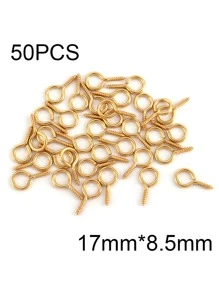 50 件装不锈钢小号迷你眼针眼针钩孔眼螺纹扣钩配件用于制作 DIY 珠宝配件 - 金黃色 - 查看 11