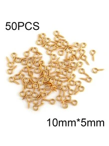 50 件装不锈钢小号迷你眼针眼针钩孔眼螺纹扣钩配件用于制作 DIY 珠宝配件 - 金黃色 - 查看 9