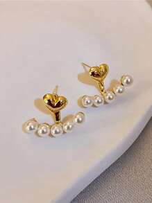 一对心形珍珠耳钉，优雅别致。情人节配饰 - 白色 - 查看 6