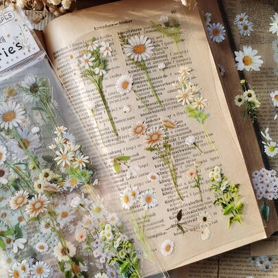 1包/6張清新香調植物菊花寵物裝飾貼紙適用於日誌