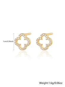 1 Pair Of S925 Sterling Silver High-Grade Stylish Exquisite Compact Ladies Hollow Four-Leaf Clovers Daily Wear Earrings Valentines - Gold - View 5