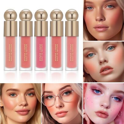 Beauty Glazed 5 Colors Soft Pink Blush Gel: Smudge-Proof, Long-Lasting Liquid Blush For Natural, Dewy Glow