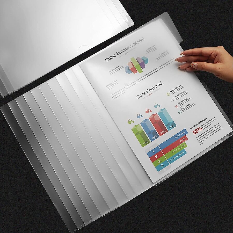 10pcs Clear Plastic L-Shaped Document Folder, Fits US Letter/A4 Size, For Project Bag - Clear - View 1