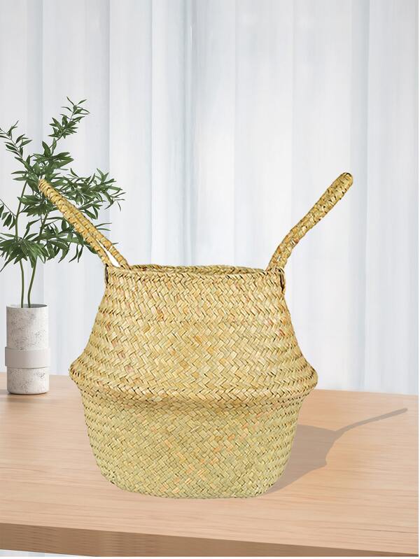 1pc Different Size Basket Flower Plant Pot Woven Seagrass Belly Basket Fold-Able Planter