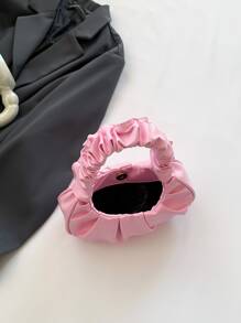 Bolso de mano pequeño de unicolor con pliegues en forma de nube para mujeres - Rosa Pálido - Ver 5
