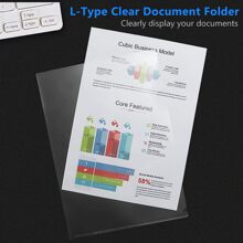 10pcs Transparent L-Shaped Plastic File Folders, Fits US Letter/A4 Size - Clear - View 4
