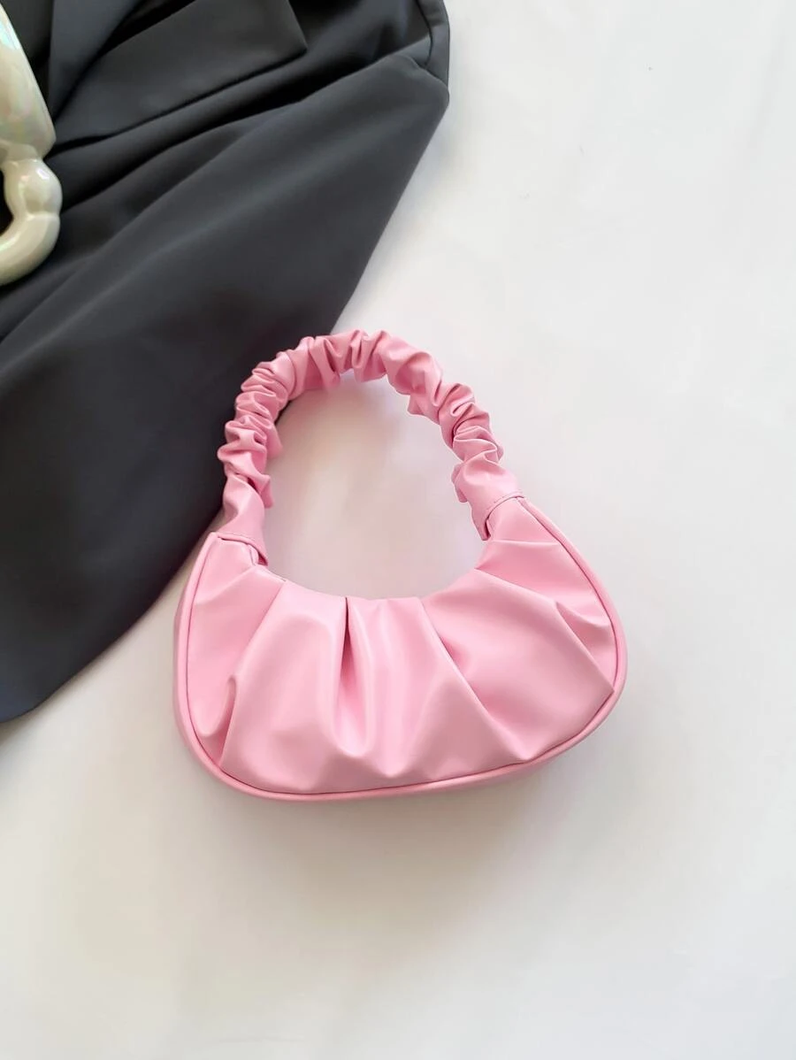 Bolso de mano pequeño de unicolor con pliegues en forma de nube para mujeres - Rosa Pálido - Ver 1