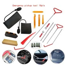 18pcs Car Tools Kit With 4 Long Reach Grabbers, 2 Air Bag Pumps, 4 Trim Removal Tools, 4 Fastener Nuts, 2 Wrenches, 1 Injury Free Wedge, 1 Tool Case Bag, 1 Manual,Tools For Men - 黑色 - 查看 1