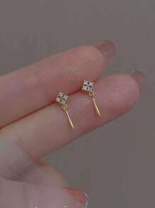 1 对极简法式几何钻石形状小耳钉，简约精致别致百搭耳环