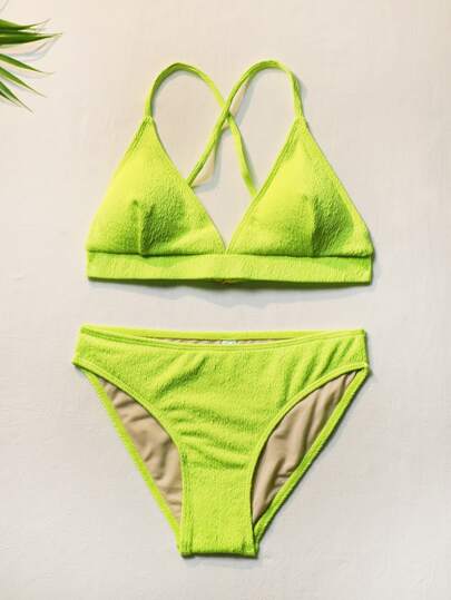 Summer Beach Leisure Vacation Solid Color Neon Bikini Set