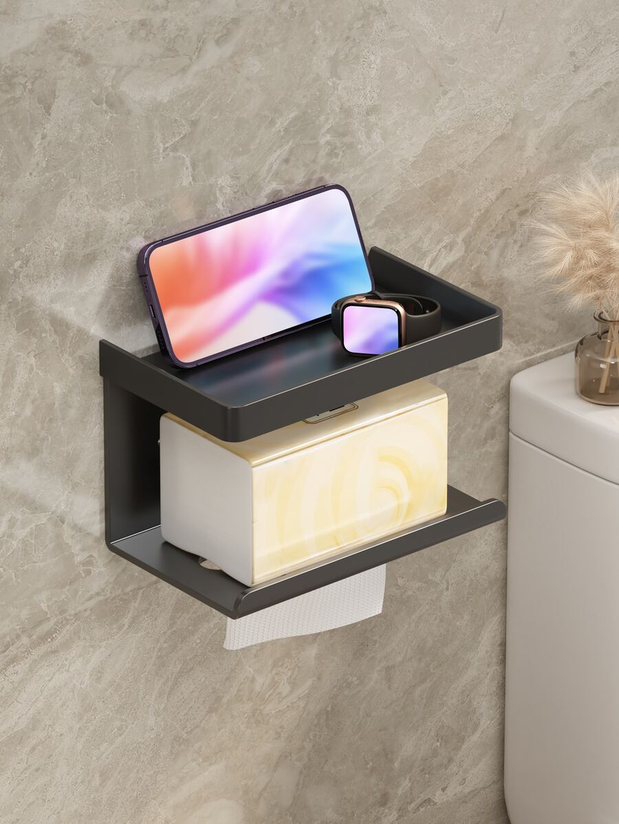 1入組免打孔掛壁式纸巾储存架 - 黑色 - 查看 1