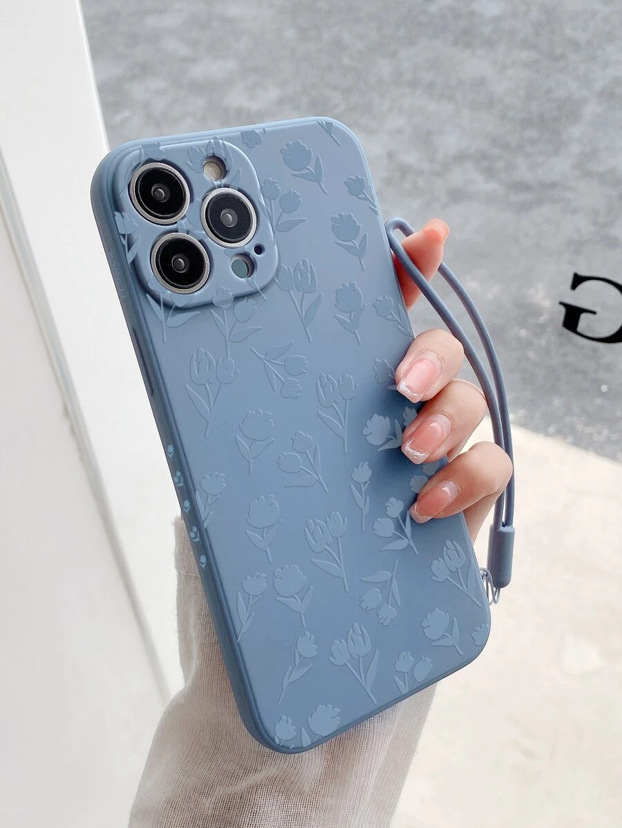 苹果花卉手机壳带挂绳防水防震防摔防刮