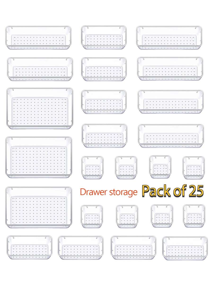 Msna Set Di 25 Organizer Per Cassetti In Plastica Trasparente, Vassoi Versatili Per Cassetti Per Bagno E Vanità, Contenitori Per Trucchi, Camera Da Letto, Utensili Da Cucina E Ufficio - Trasparente - Visualizzare 1